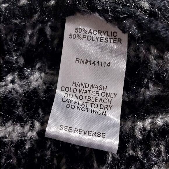 YAIRA! BLACK & GRAY BULKY KNIT, STARBURST PATTERN OPEN CARDIGAN SWEATER! SZ L - Picture 9 of 10